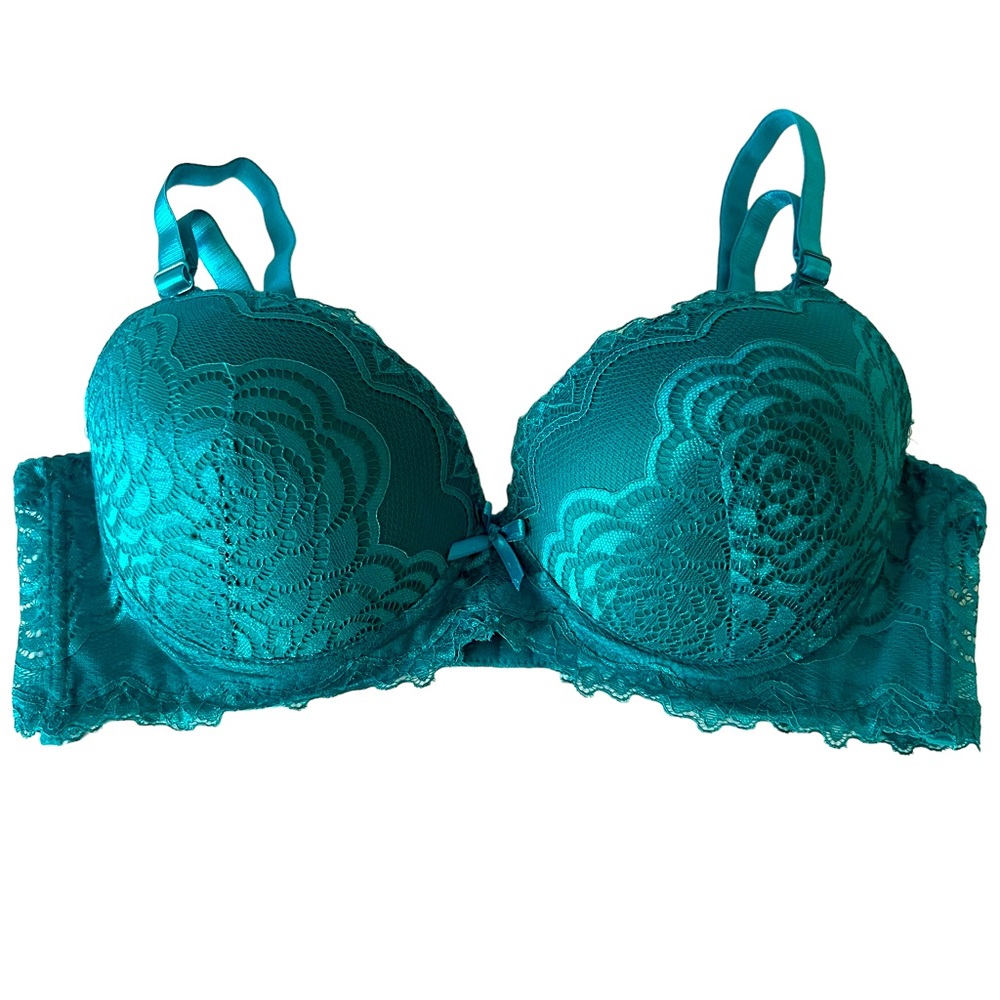 Turquoise Floral Lace Push-Up Bra | 38C
